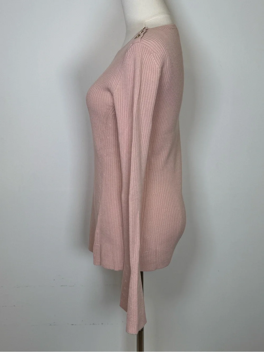 Tory Burch Pink Ribbed Knit Wool Sweater Crewneck Bell Sleeves Women’s Small